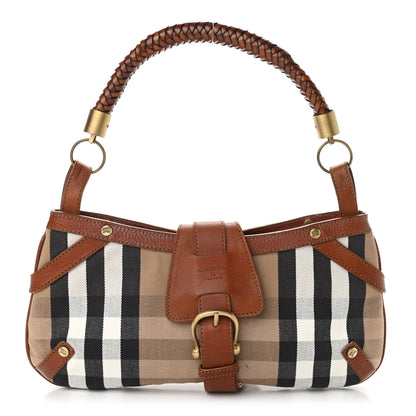 Burberry Calfskin House Check Woven Shoulder Bag Tan 1 of 12