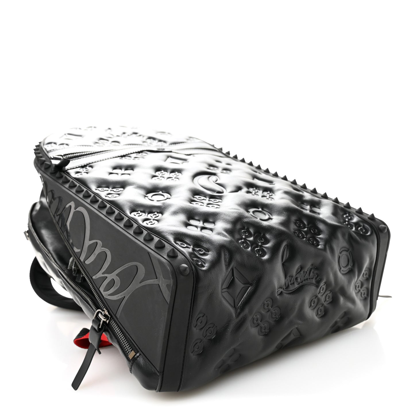 Calfskin Embossed Backparis Spiked Backpack Black