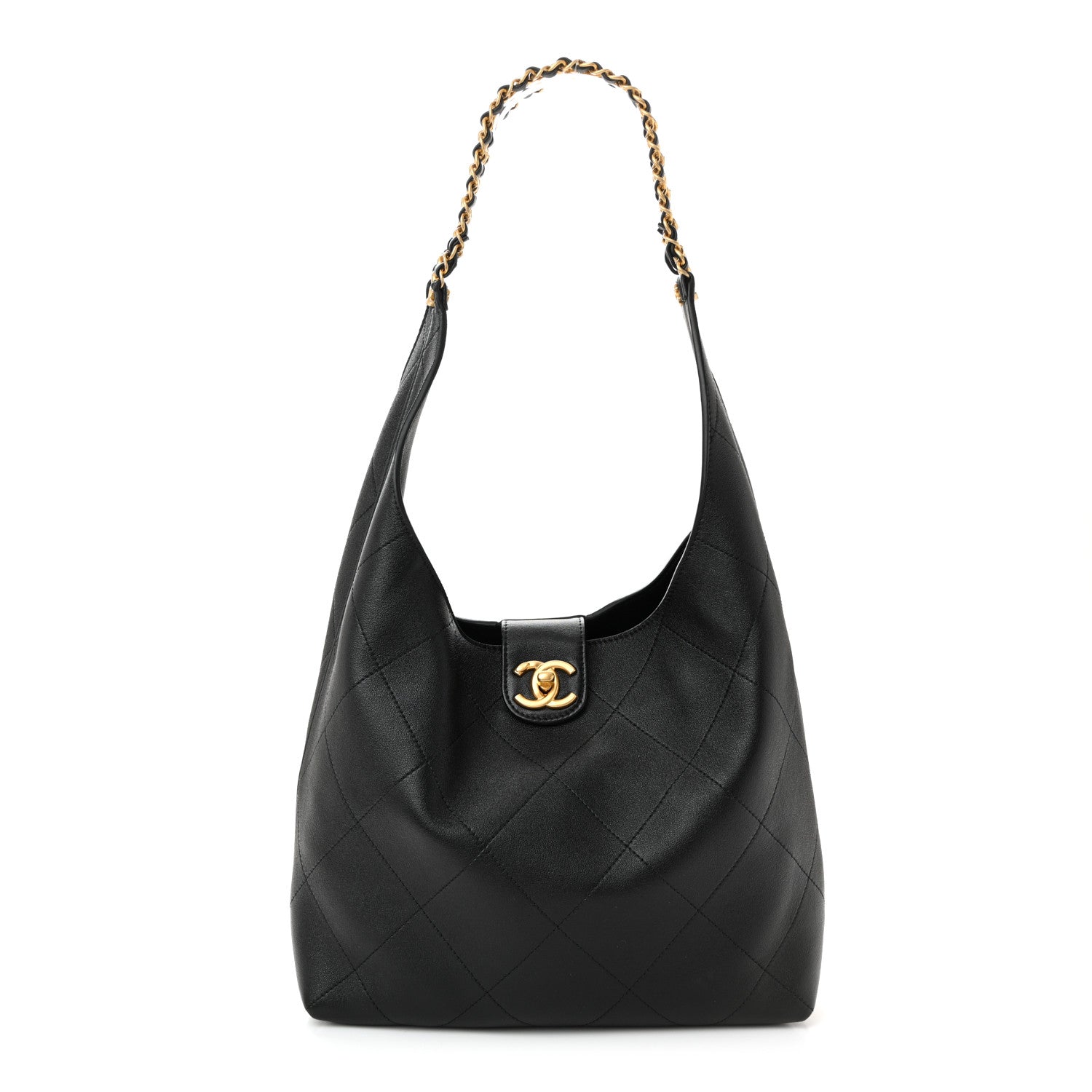 Chanel Shiny Lambskin Quilted Medium Hobo Black 2 of 21