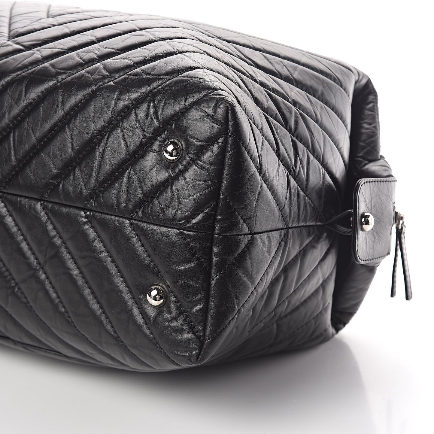 Aged Calfskin Chevron Quilted Duffle Bag Black