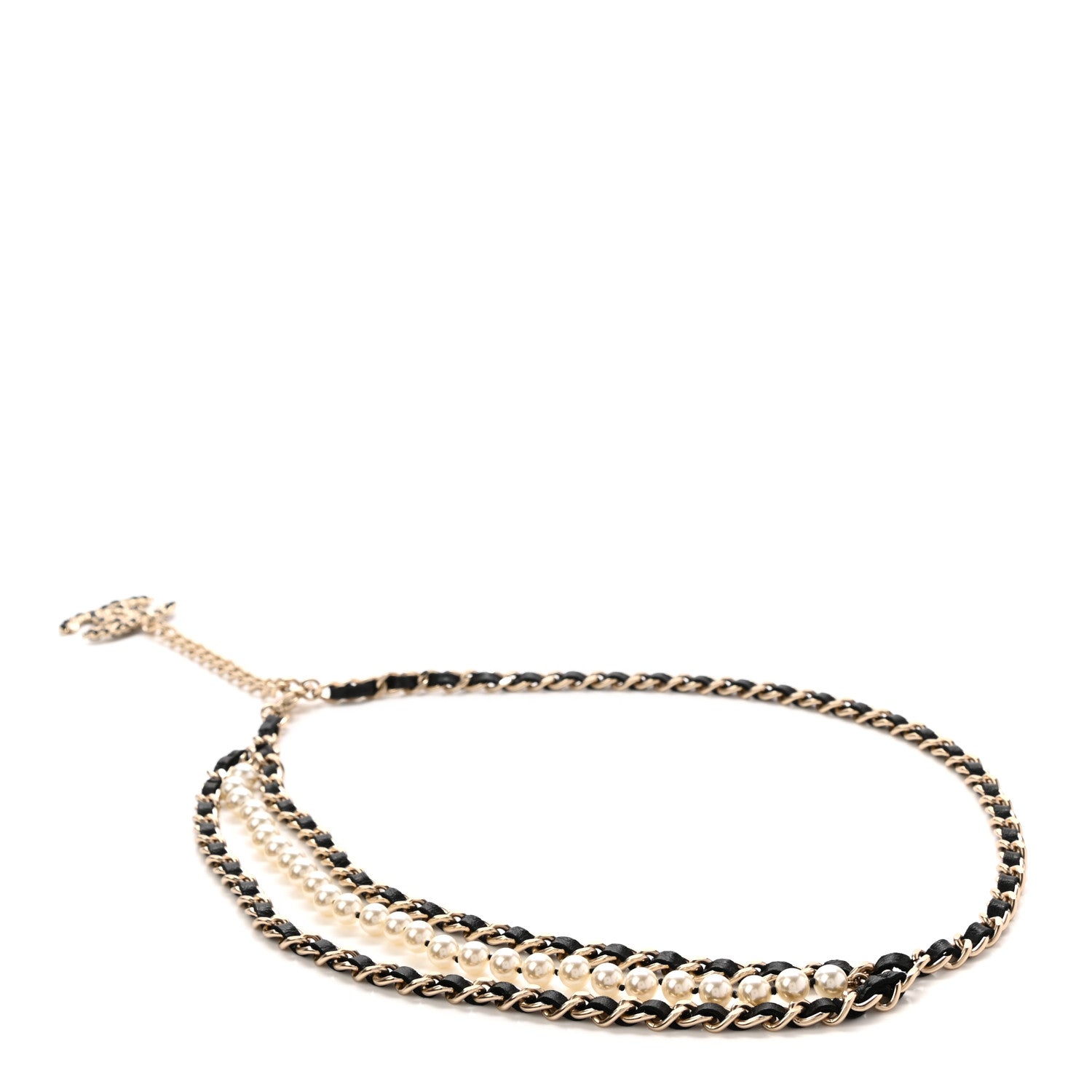Chanel Lambskin Pearl Chain CC Fancy Belt Black Gold 1 of 5