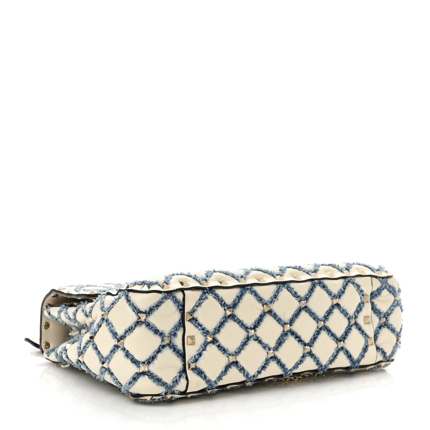 Valentino Garavani Nappa Denim Quilted Rockstud Medium Spike Shoulder Bag Ivory Blue 4 of 9