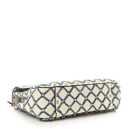 Valentino Garavani Nappa Denim Quilted Rockstud Medium Spike Shoulder Bag Ivory Blue 4 of 9