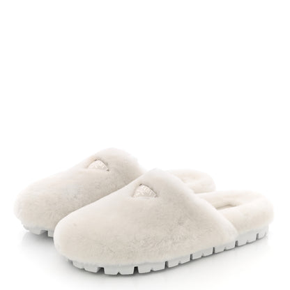 Prada Montone Metal Triangle Logo 20mm Slippers 39 Bianco 3 of 9