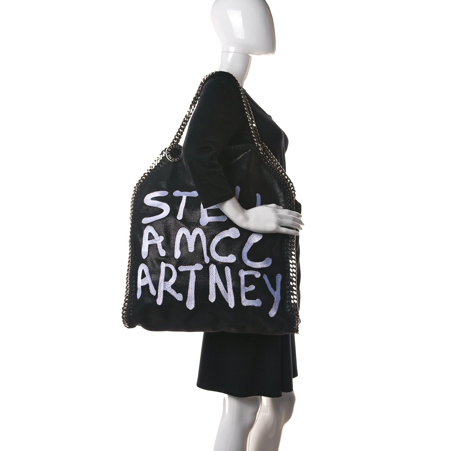 X ED CURTIS Shaggy Deer Logo Embroidered Large Falabella Black