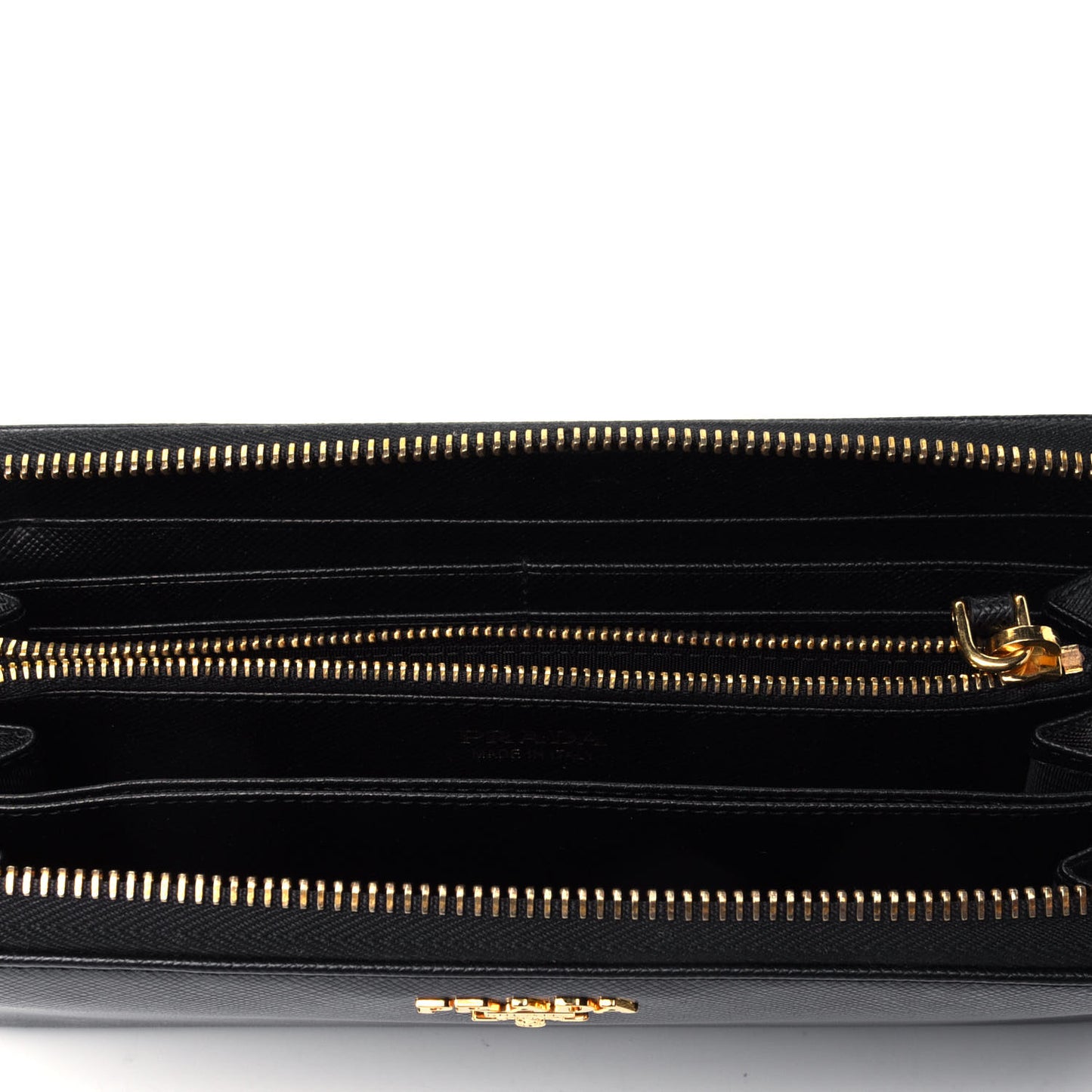Saffiano Metal Zip Around Wallet Black