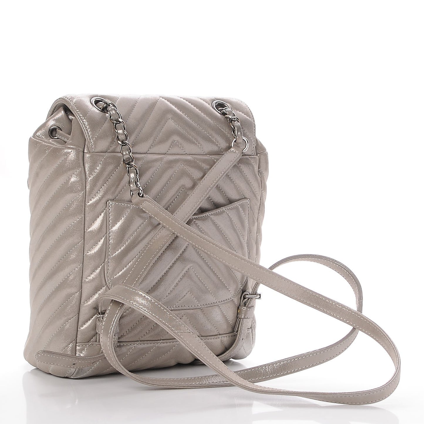 Metallic Calfskin Chevron Quilted Small Urban Spirit Backpack Silver