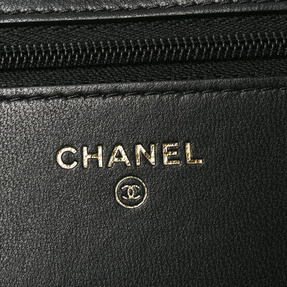 Chanel Lambskin Quilted Sweet Camellia Wallet on Chain WOC Black 6 of 12