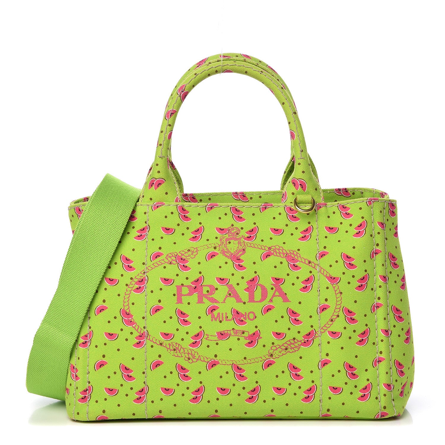 Prada Canapa Watermelon Print Small Logo Tote Erba 1 of 14