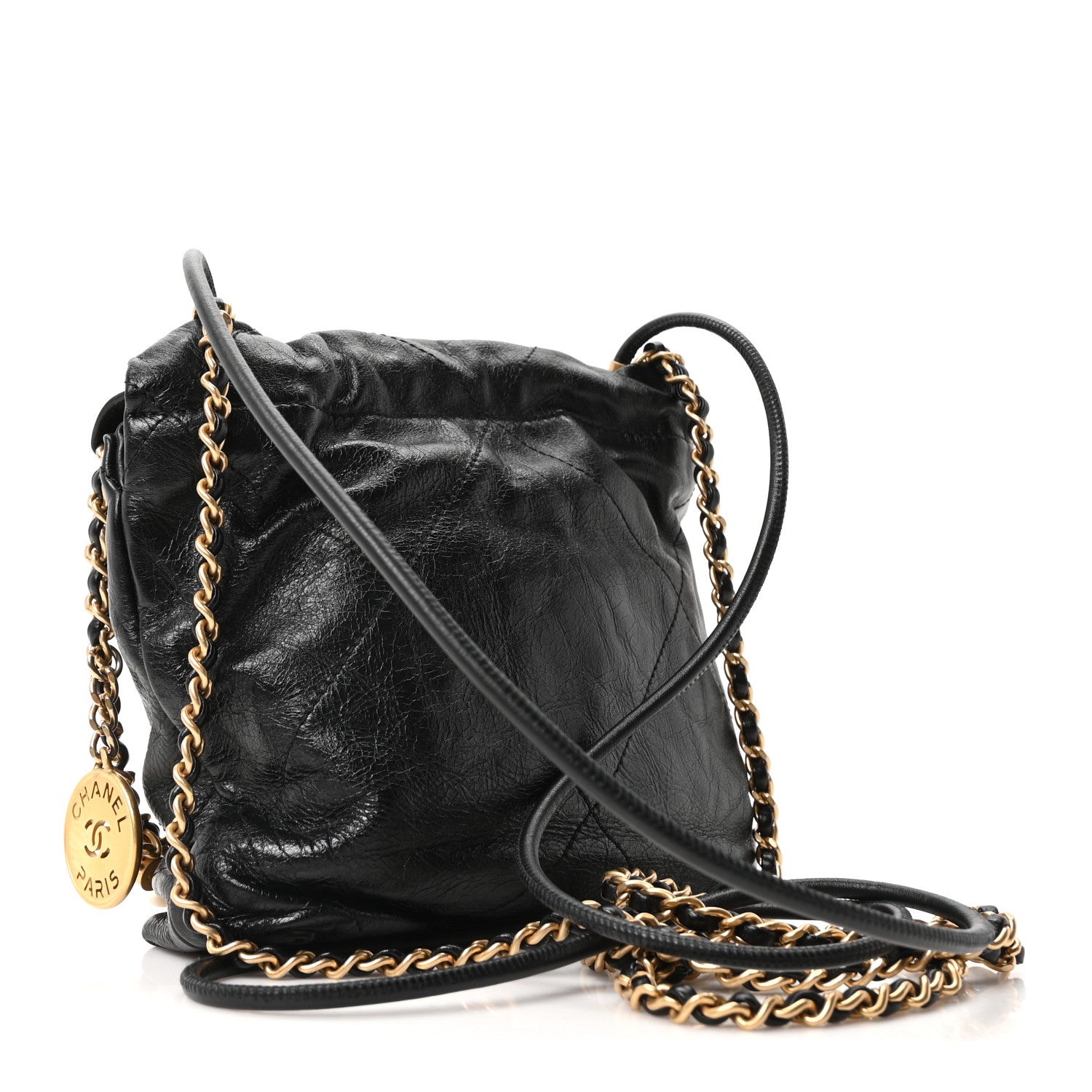 Chanel Shiny Crumpled Calfskin Quilted Pearl Mini Chanel 22 Black 3 of 10
