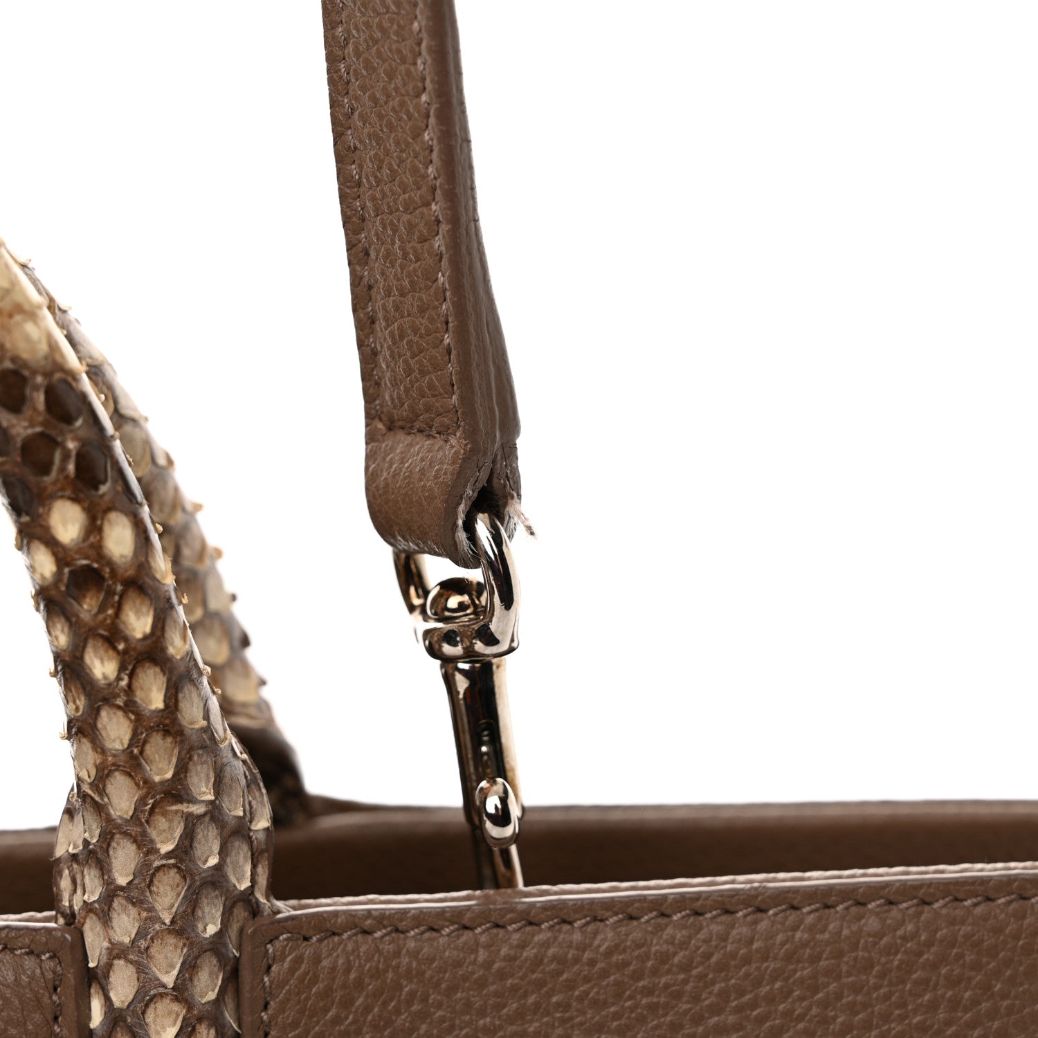 Saint Laurent Grained Calfskin Snakeskin Small Cabas Rive Gauche Taupe 16 of 19