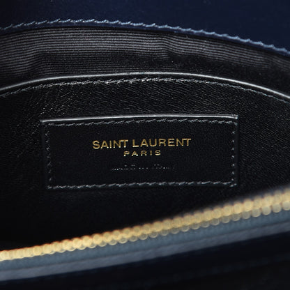 Saint Laurent Calfskin Suede Matelasse Chevron Monogram Medium College Bag Marine 6 of 7