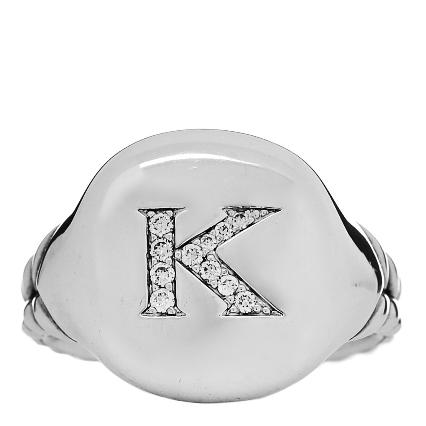 Sterling Silver Diamond 14mm Initial K Pinky Ring 49 5