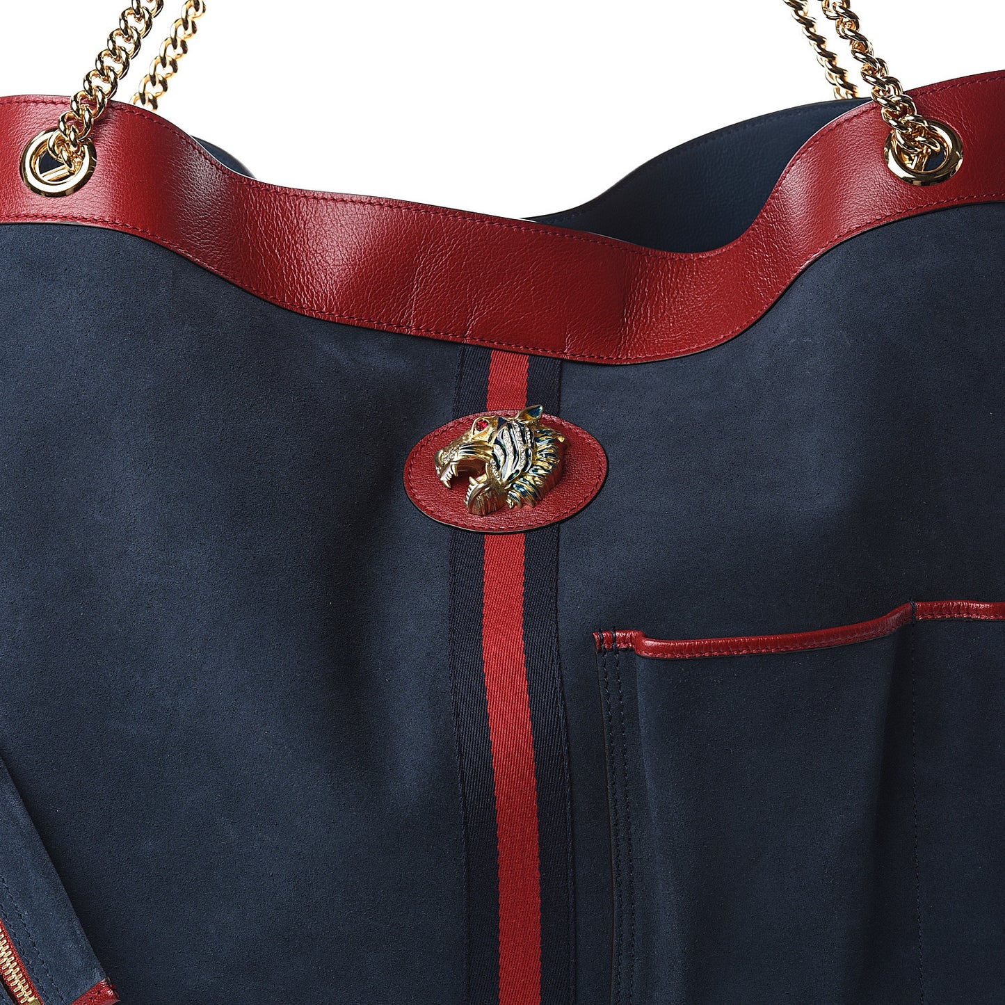 Suede Calfskin Maxi Rajah Chain Tote New Blue Romantic Cherry