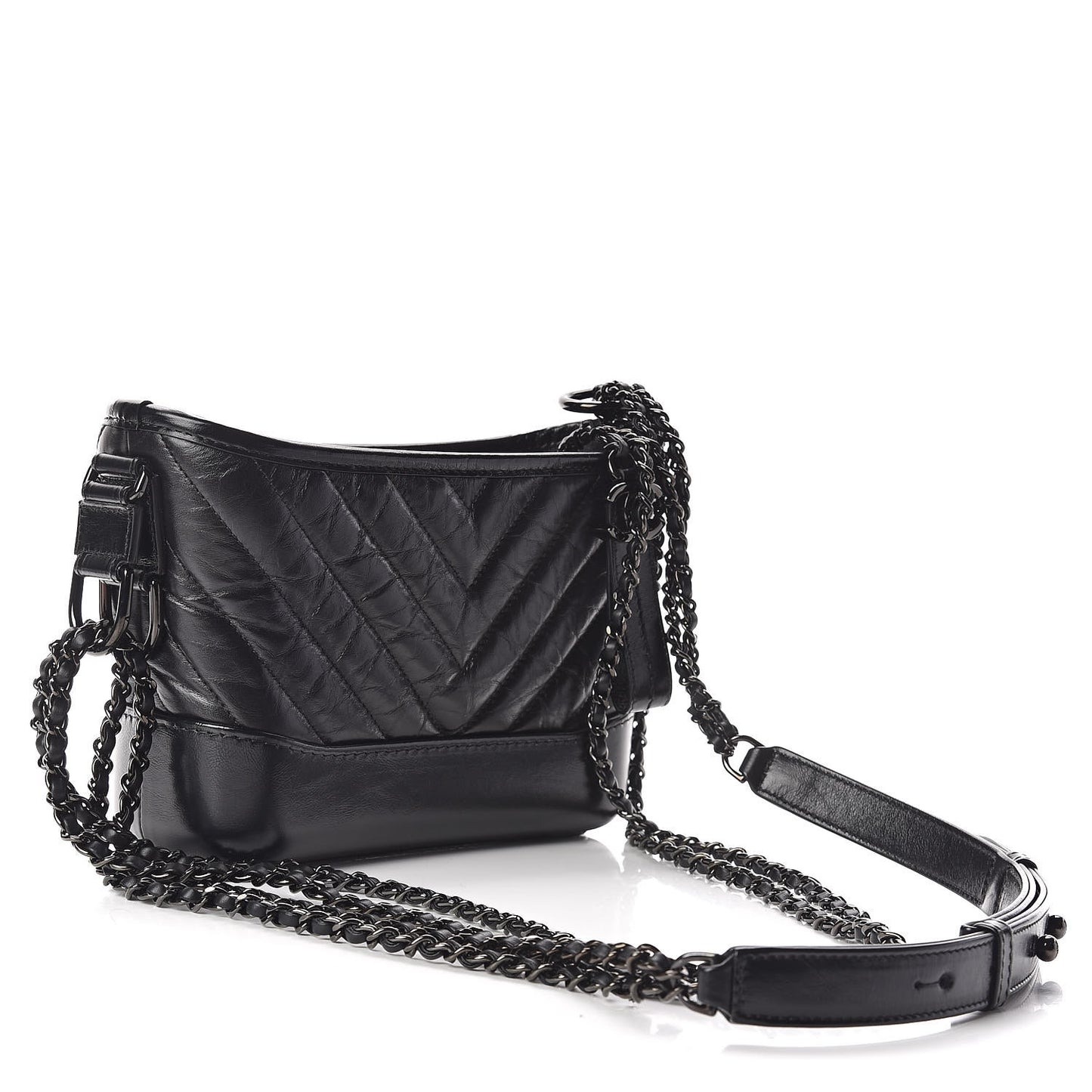 Aged Calfskin Chevron Quilted Small Gabrielle Hobo So Black