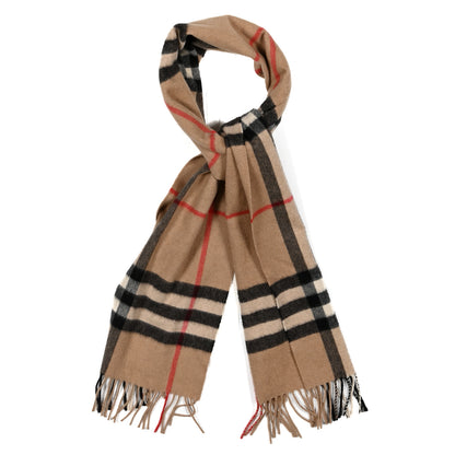Burberry Cashmere Giant Check Fringe Scarf Camel 1 of 4