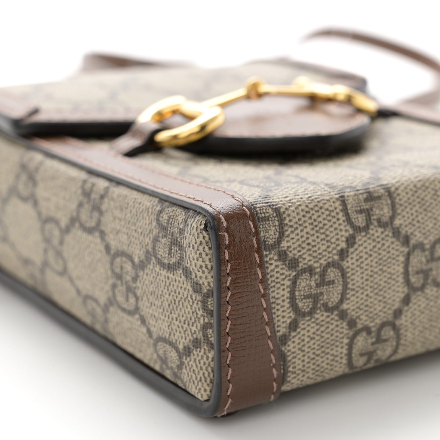 GG Supreme Monogram Mini Horsebit 1955 Crossbody Bag Beige Brown Sugar