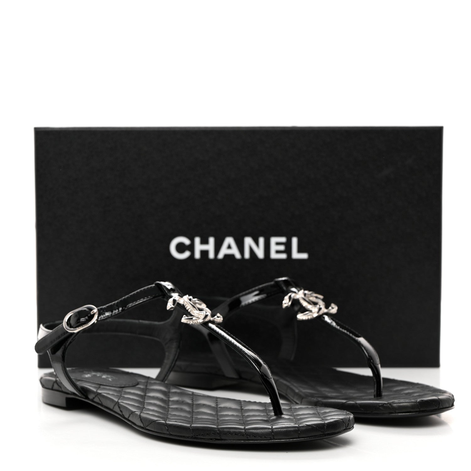 Chanel Patent CC Thong Sandals 35.5 Black 2 of 8