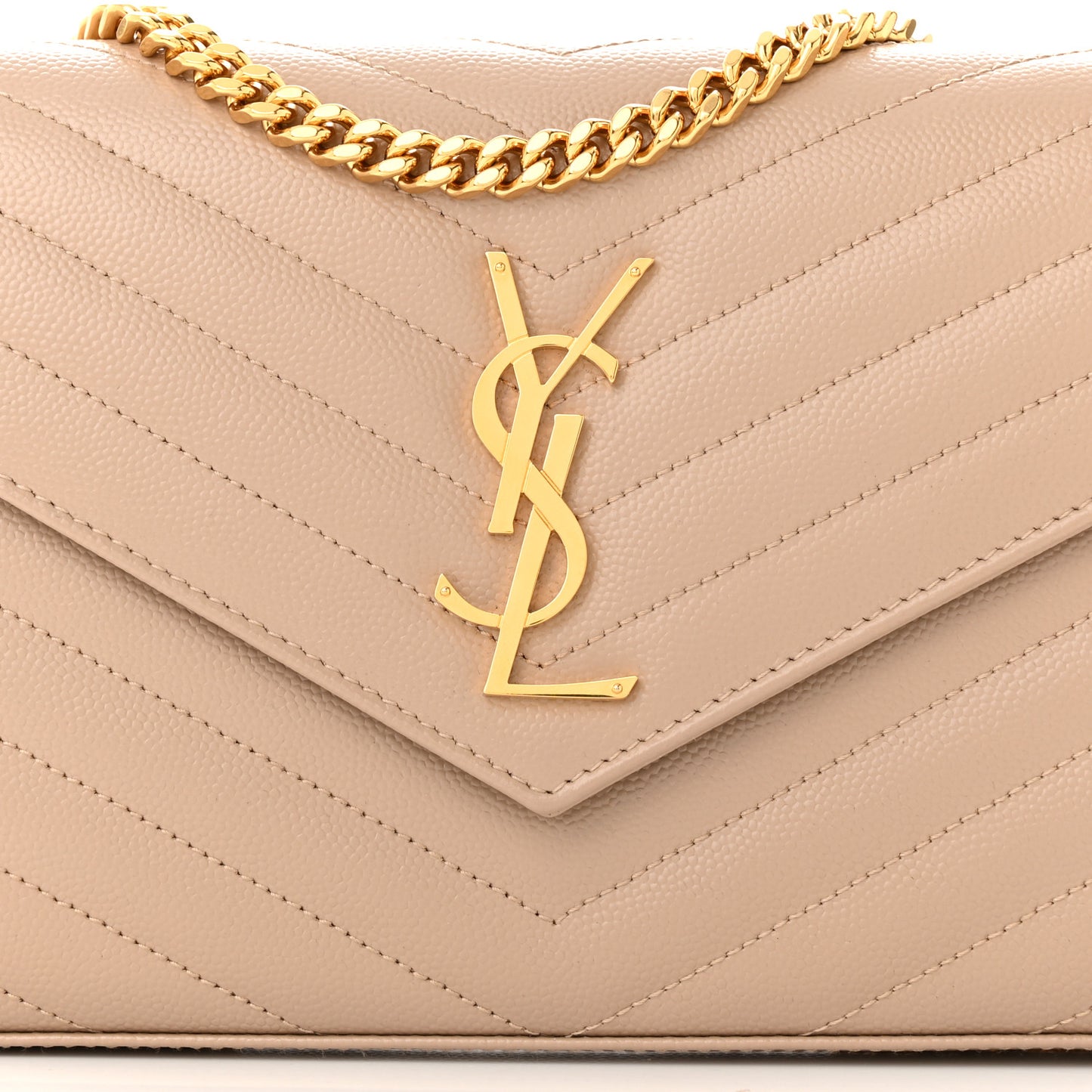 Grain De Poudre Matelasse Chevron Monogram Chain Wallet Dark Beige