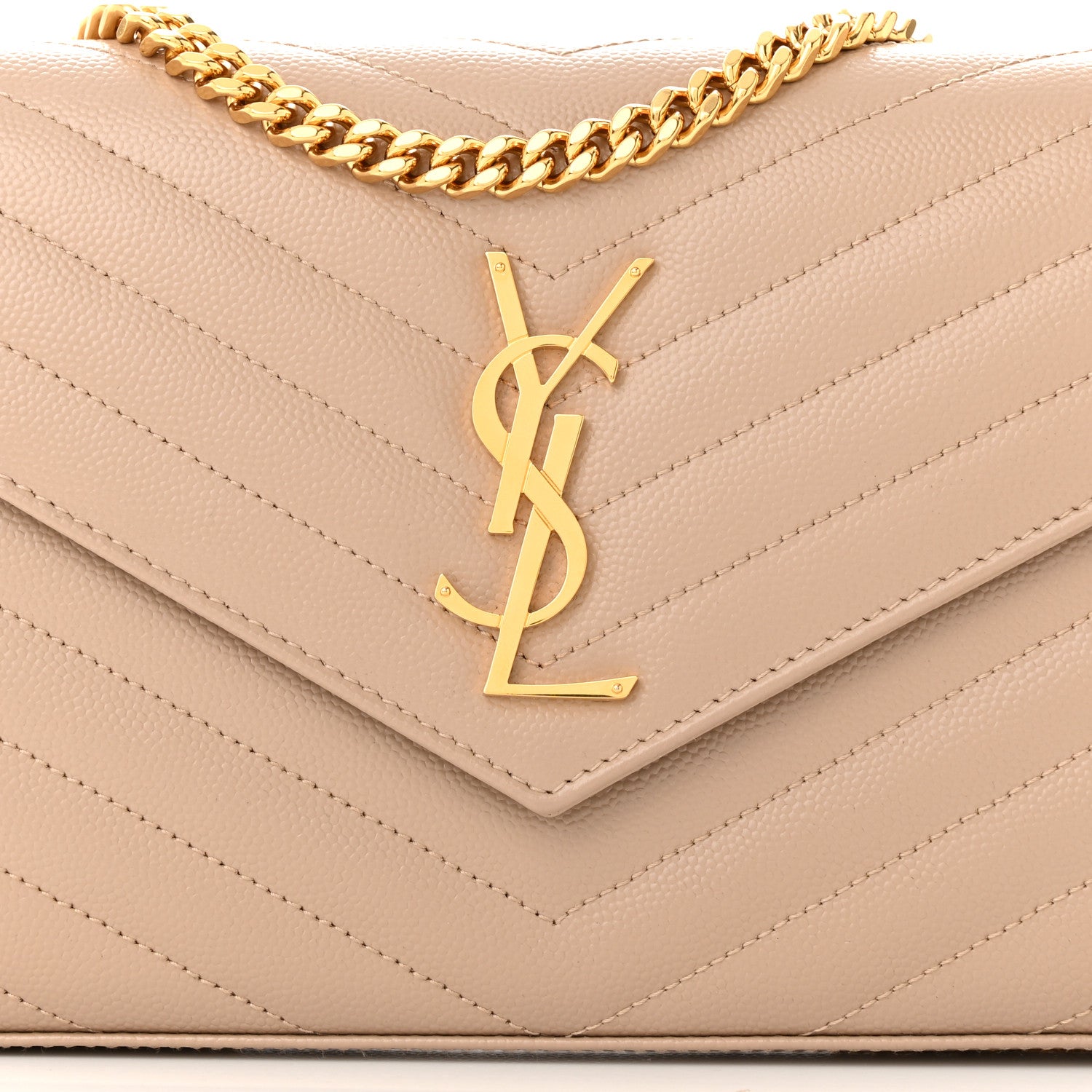 Saint Laurent Grain De Poudre Matelasse Chevron Monogram Chain Wallet Dark Beige 7 of 10