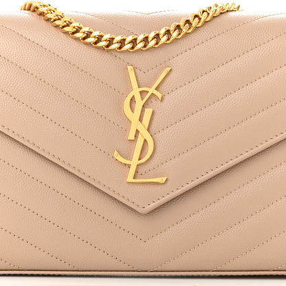 Saint Laurent Grain De Poudre Matelasse Chevron Monogram Chain Wallet Dark Beige 7 of 10