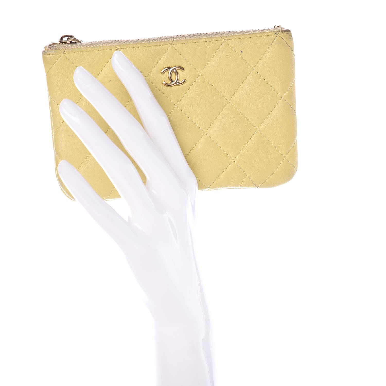 Chanel Lambskin Quilted Small Cosmetic Case Yellow 2 of 16