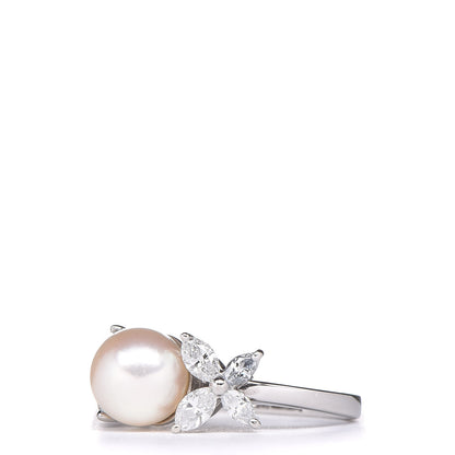 Tiffany Platinum Diamond Pearl Victoria Ring 46 3.75 3 of 5
