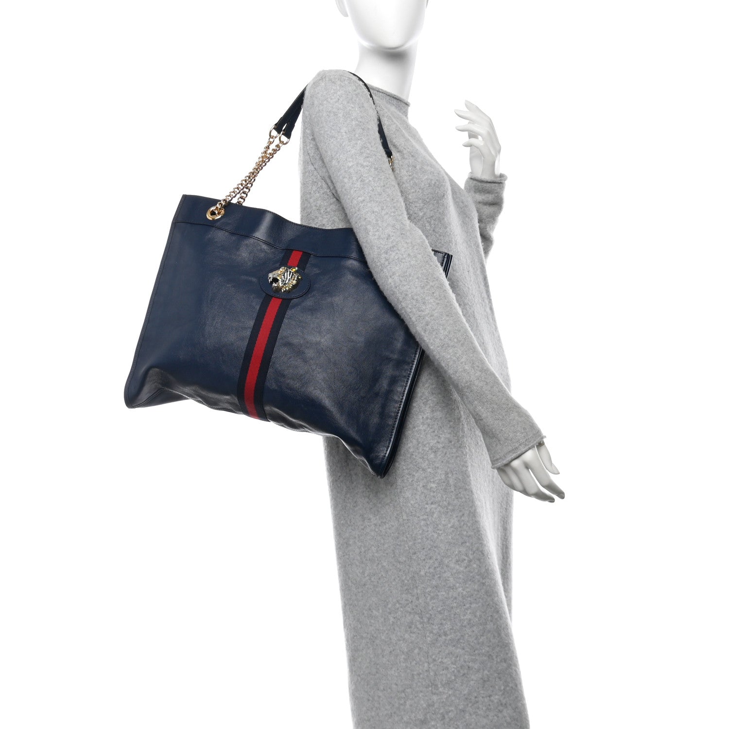Gucci Calfskin Web Large Rajah Chain Tote Blue 2 of 12