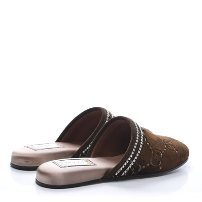 Gucci Velvet GG Monogram Crystal Womens Slippers 36.5 Brown Vintage Cocoa 4 of 8