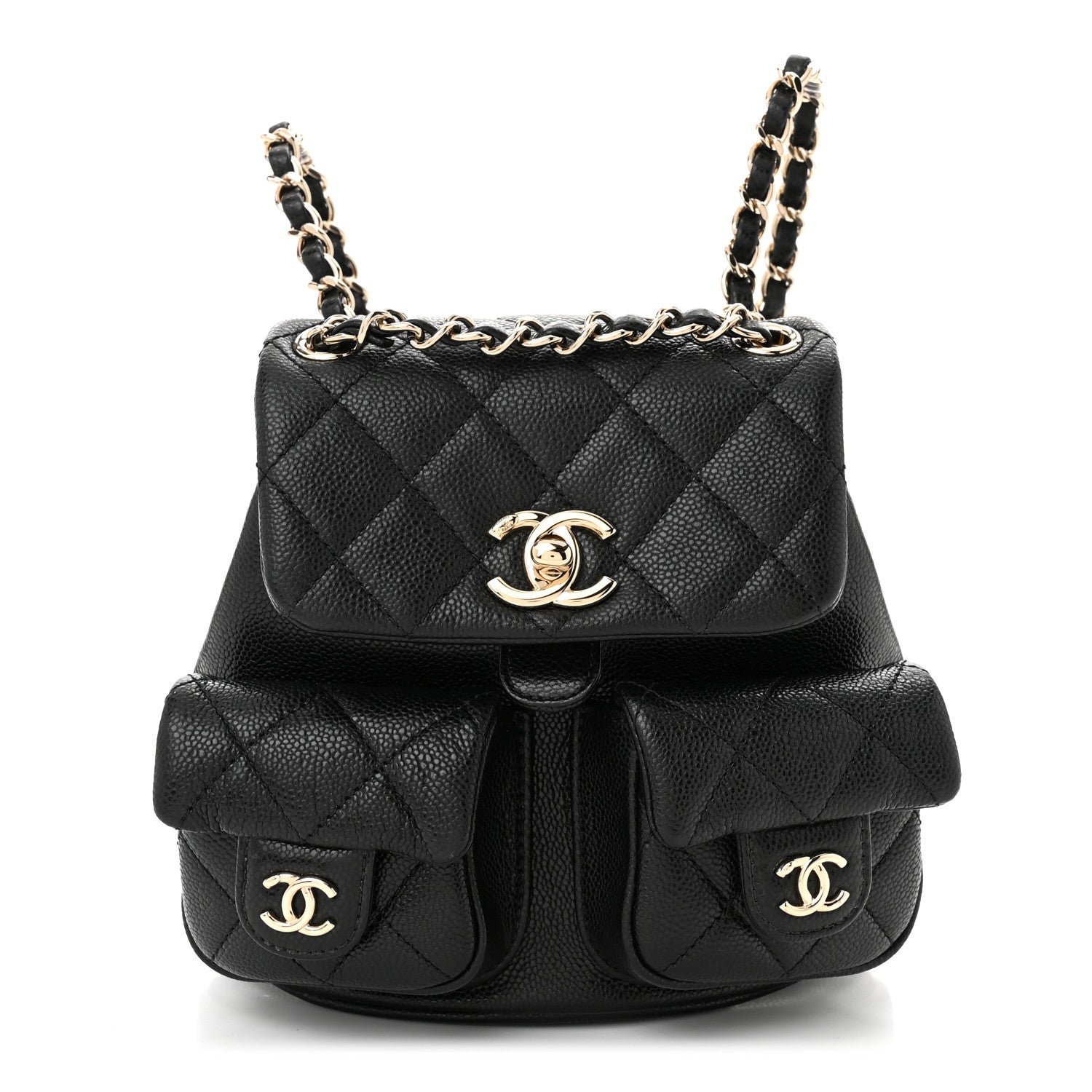 Chanel Shiny Caviar Quilted Small Duma Pockets Drawstring Backpack Black 1 of 11
