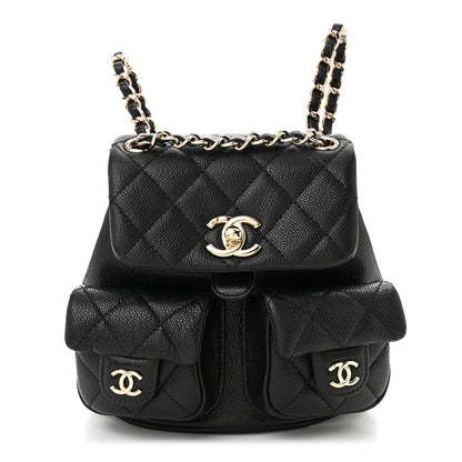 Chanel Shiny Caviar Quilted Small Duma Pockets Drawstring Backpack Black 1 of 11