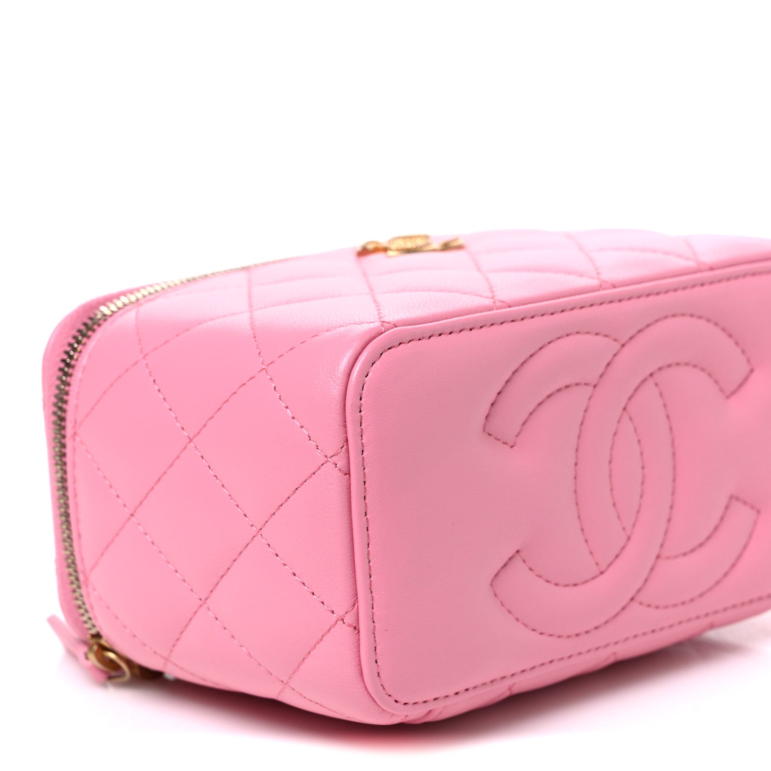 Chanel Lambskin Quilted Metal Twist Small Top Handle Vanity Case With Chain Pink 9 of 10