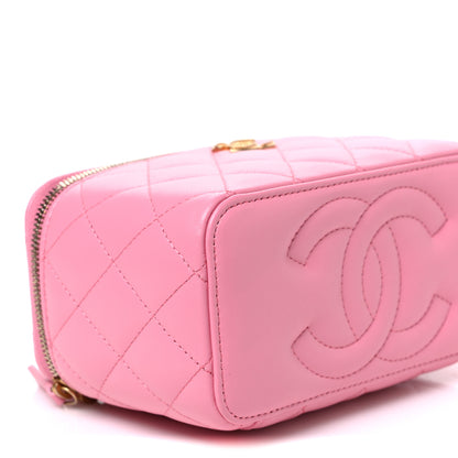 Chanel Lambskin Quilted Metal Twist Small Top Handle Vanity Case With Chain Pink 9 of 10