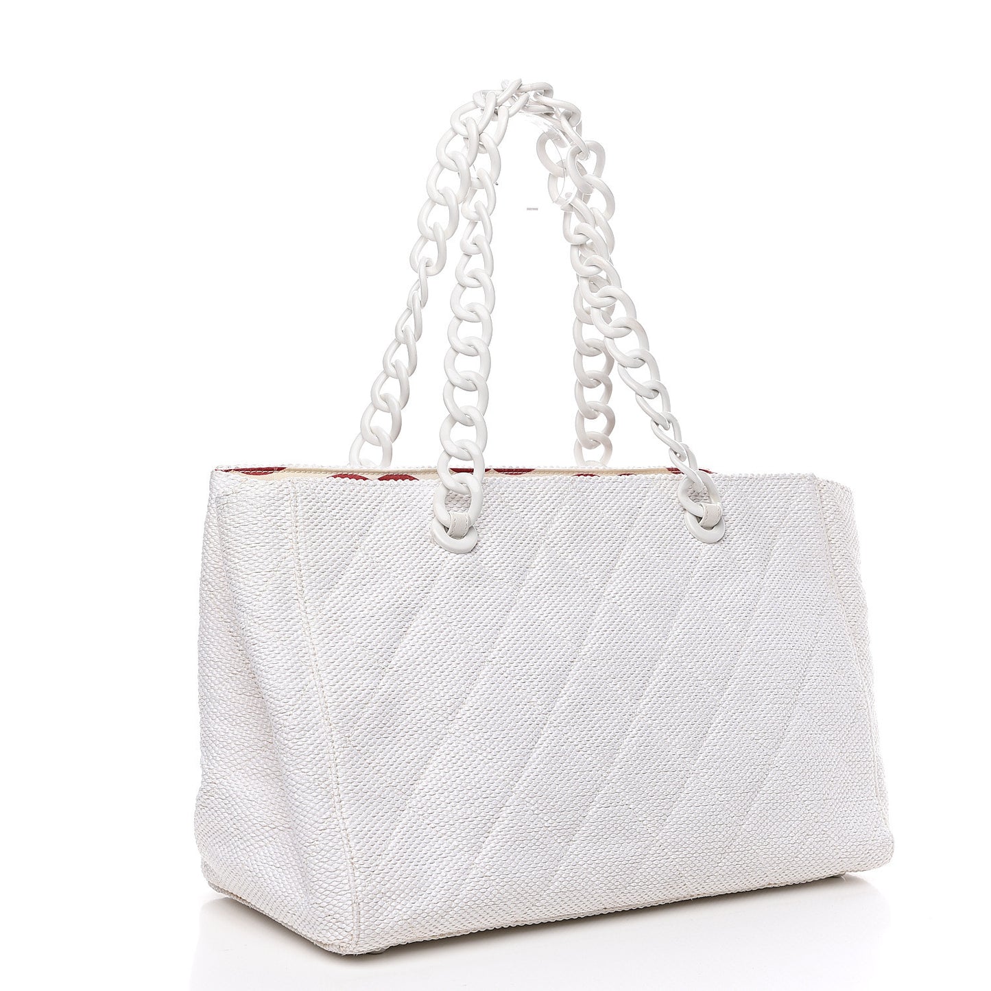 Woven Canvas Bekko Chain Tote White