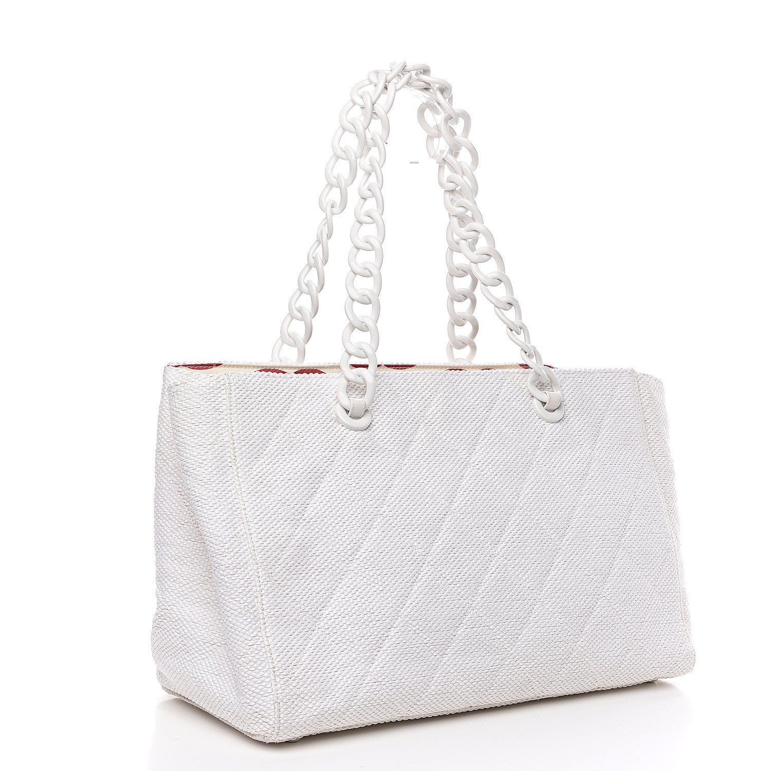 Chanel Woven Canvas Bekko Chain Tote White 2 of 11
