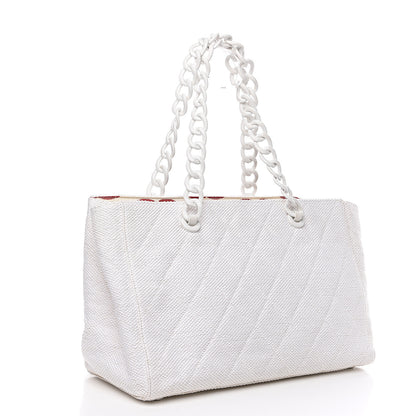 Chanel Woven Canvas Bekko Chain Tote White 2 of 11