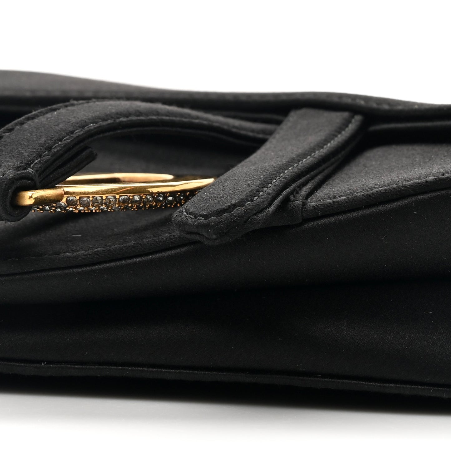 Satin Crystal Mini Saddle Bag Black