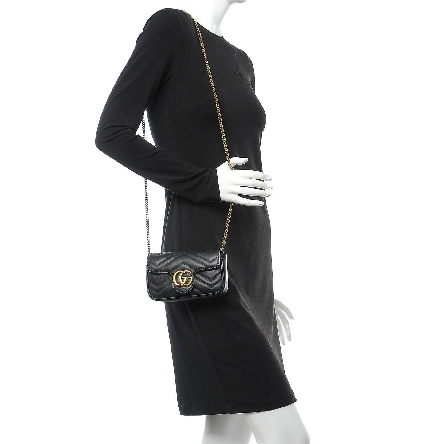 Calfskin Matelasse Super Mini GG Marmont Shoulder Bag Black