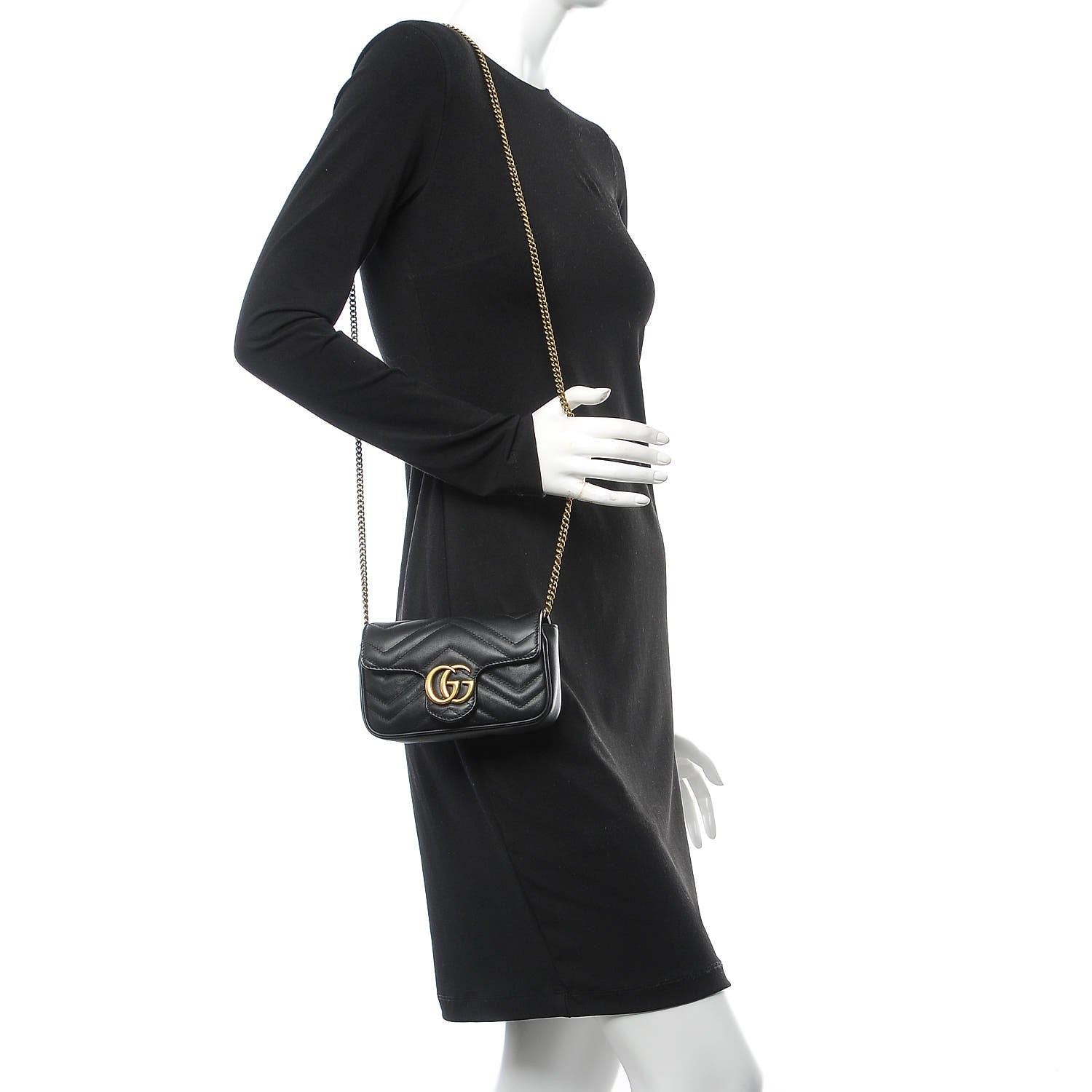 Gucci Calfskin Matelasse Super Mini GG Marmont Shoulder Bag Black 2 of 9