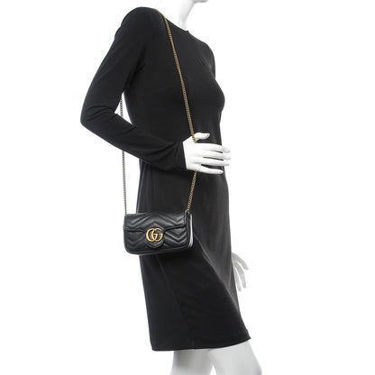 Gucci Calfskin Matelasse Super Mini GG Marmont Shoulder Bag Black 2 of 9