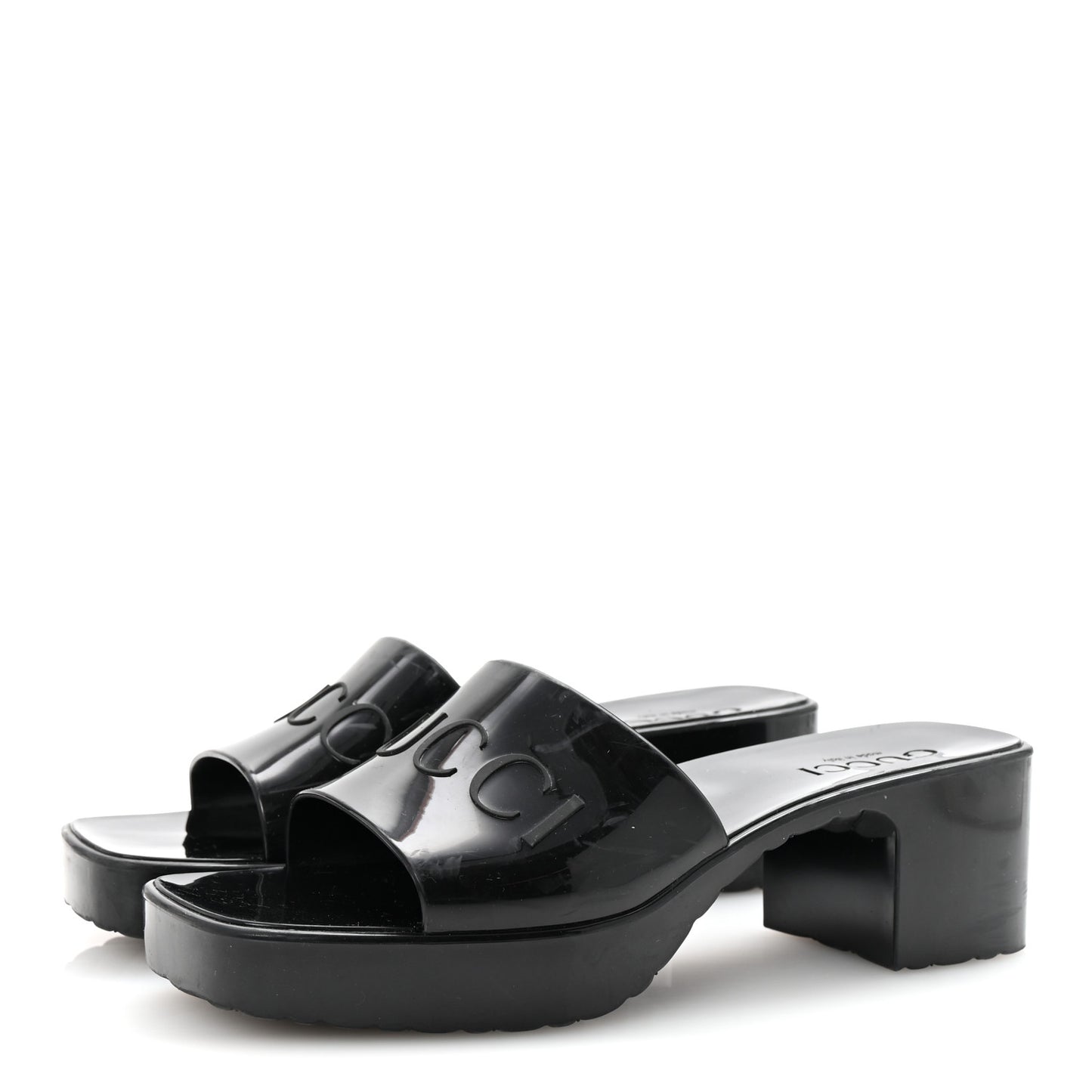 Rubber Gucci Logo Womens Platform 20/60mm Slide Sandals 36 Black