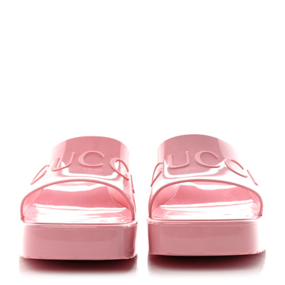 Gucci Rubber Gucci Logo Womens Platform 20/60mm Slide Sandals 37 Wild Rose 2 of 11