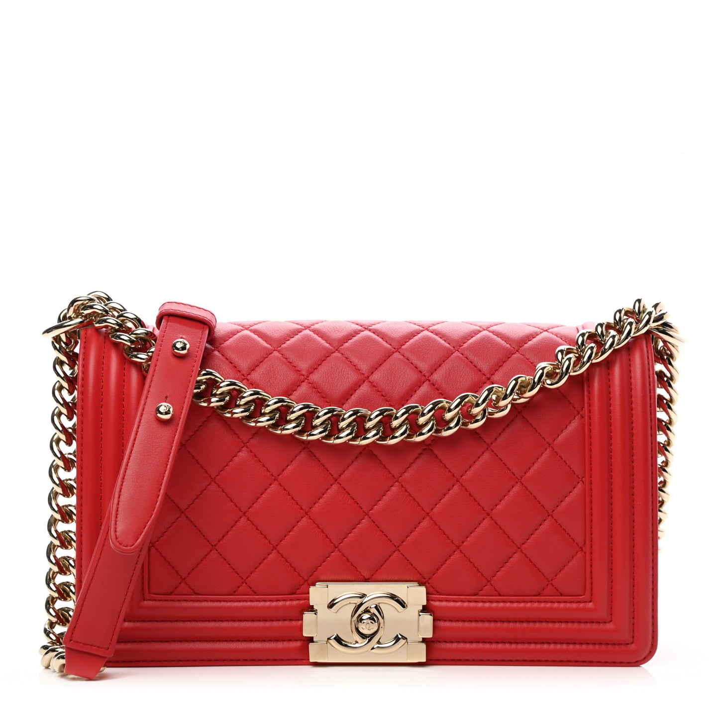 Calfskin Quilted Medium Boy Flap Red