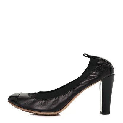 Chanel Lambskin Patent CC Elastic Cap Toe Ballerina Pumps 39 Black 1 of 7