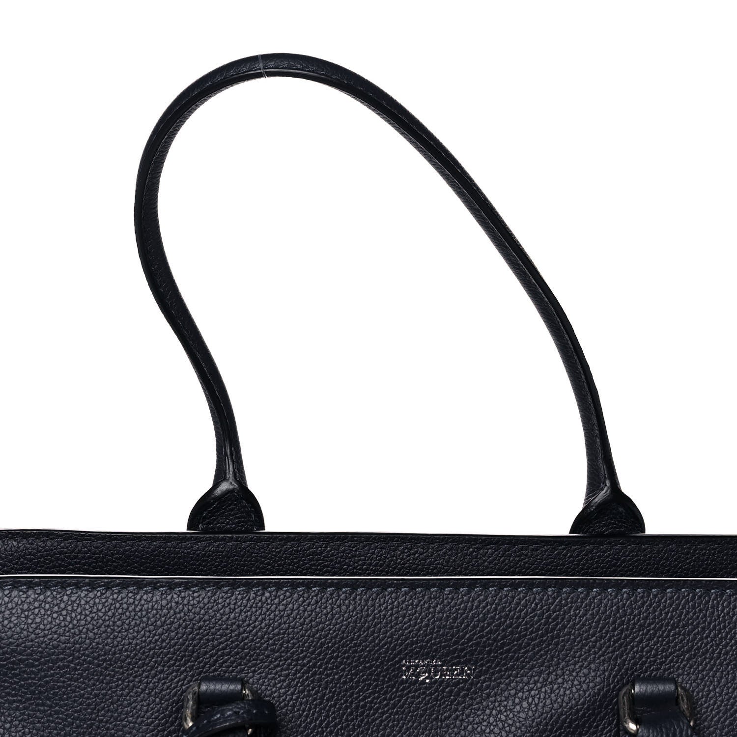 Alexander McQueen Pebbled Calfskin Large Skull Padlock Zip Around Tote Navy 16 of 17