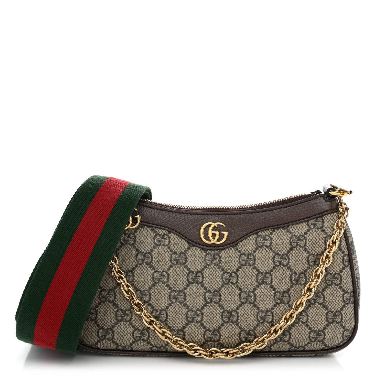 Gucci GG Supreme Monogram Textured Dollar Calfskin Web Small Ophidia GG Handbag Beige Ebony New Acero 1 of 12