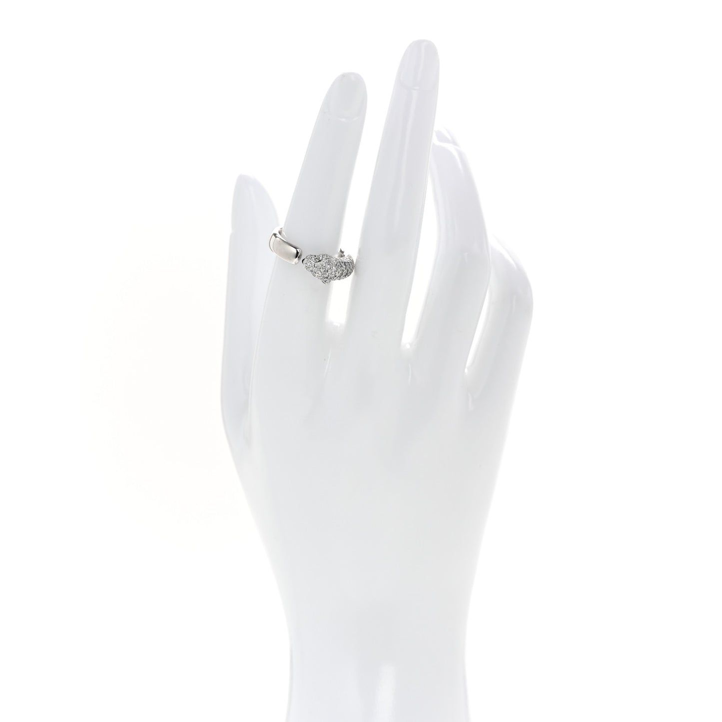 18K White Gold Diamond Black Onyx Emerald Panthere De Cartier Half Paved Ring 52 6
