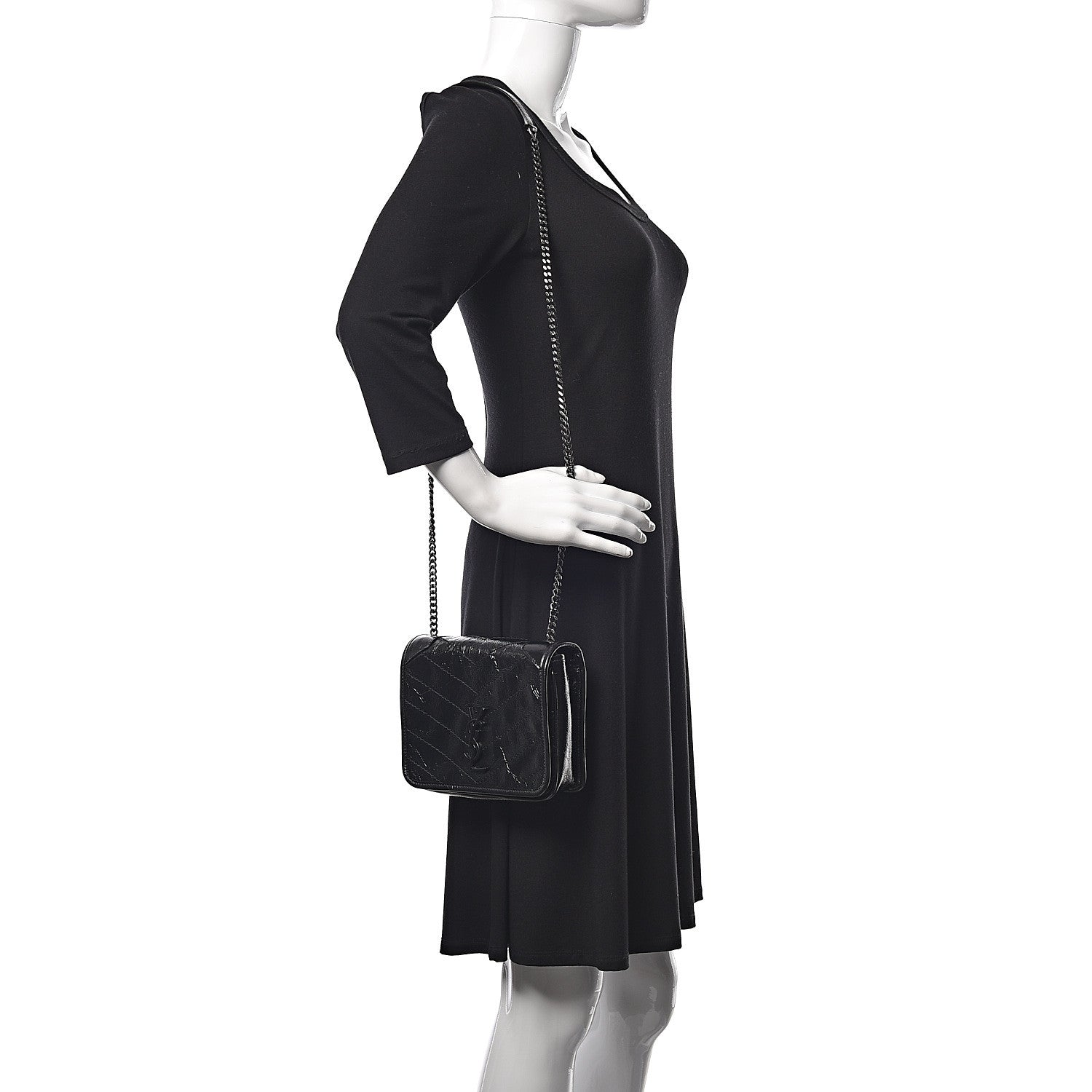 Saint Laurent Crinkled Calfskin Matelasse Monogram Niki Chain Wallet Black 2 of 10