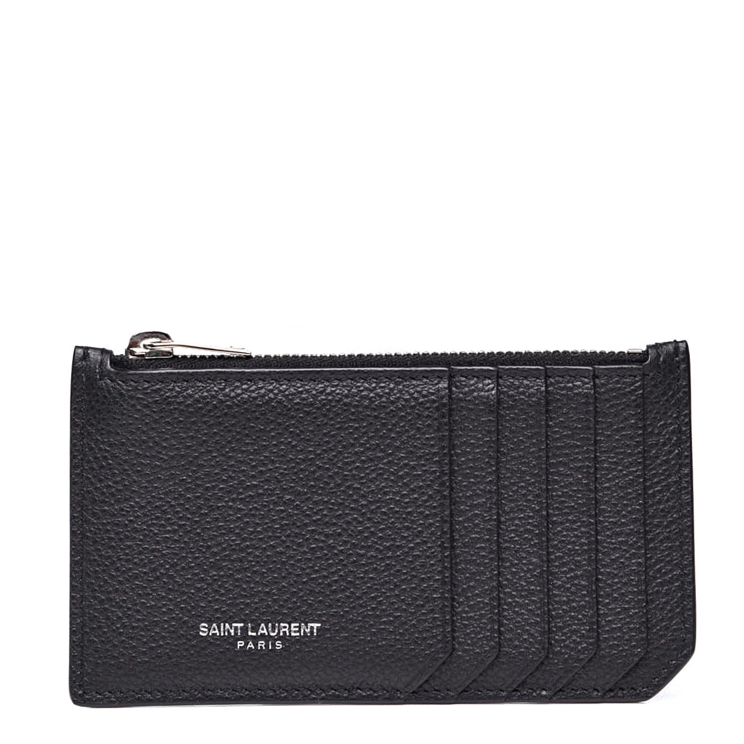 Saint Laurent Grained Calfskin 5 Fragments Zip Pouch Card Holder Black 1 of 8