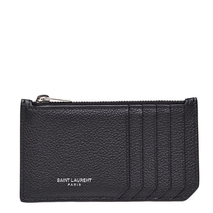 Saint Laurent Grained Calfskin 5 Fragments Zip Pouch Card Holder Black 1 of 8